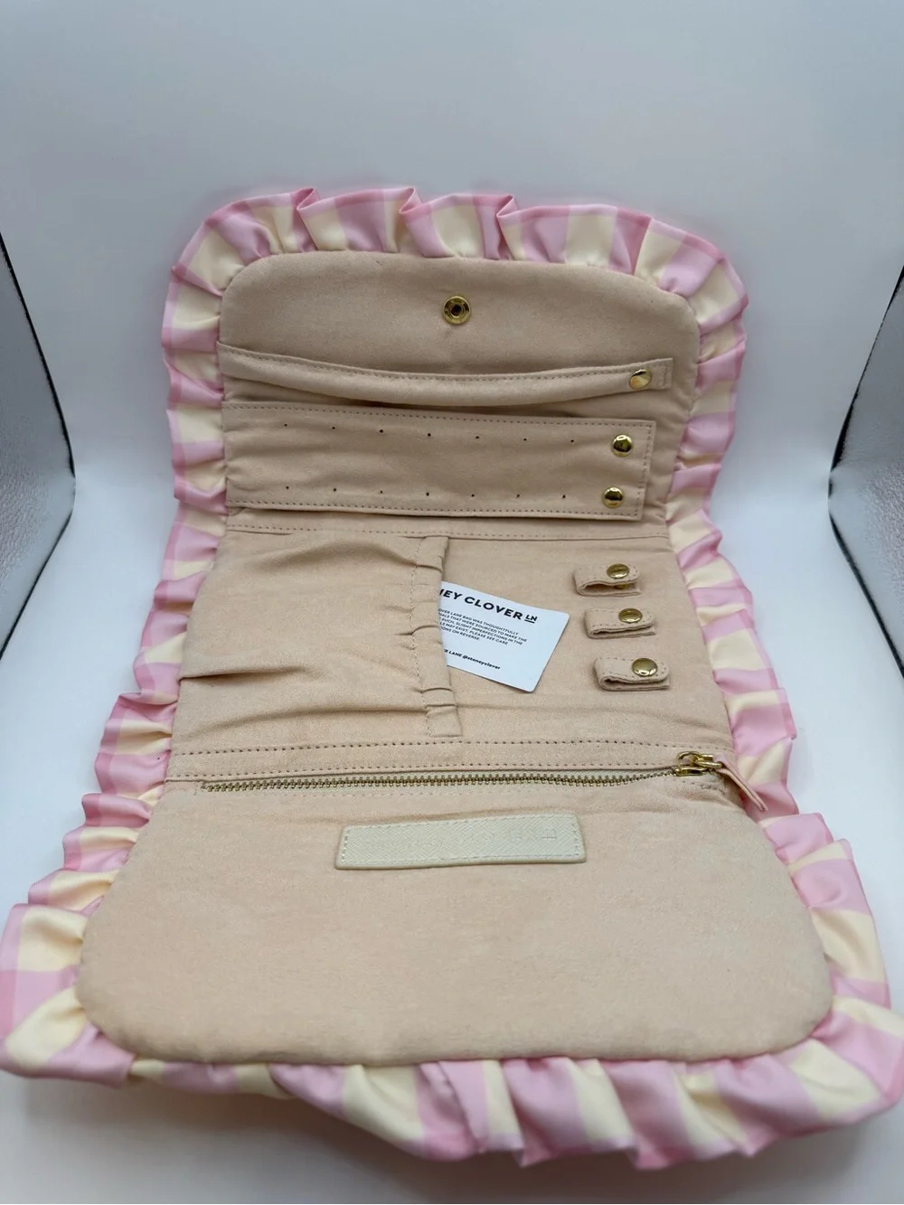 Stoney Clover Pink Gingham Ruffle Jewelry Case - Picture 3 of 5